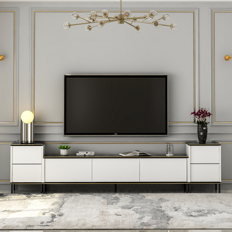 Mueble TV imaj Blanco Negro Oro Practica Hogar Mueble TV imaj Blanco Negro Oro Practica Hogar