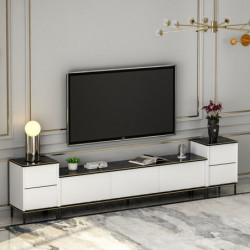 Mueble TV imaj Blanco Negro Oro Practica Hogar