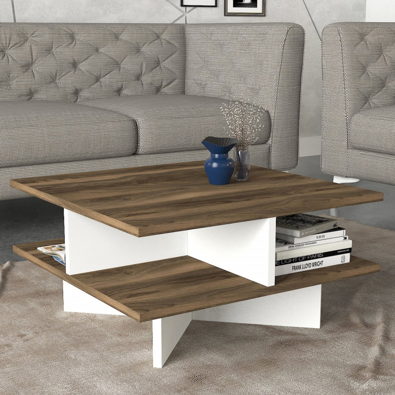 Mesa de centro Hamton blanco nogal Practica Hogar Mesa de centro Hamton blanco nogal Practica Hogar