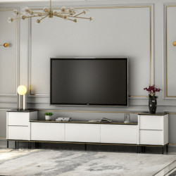 Mueble TV imaj Blanco Negro Oro Practica Hogar