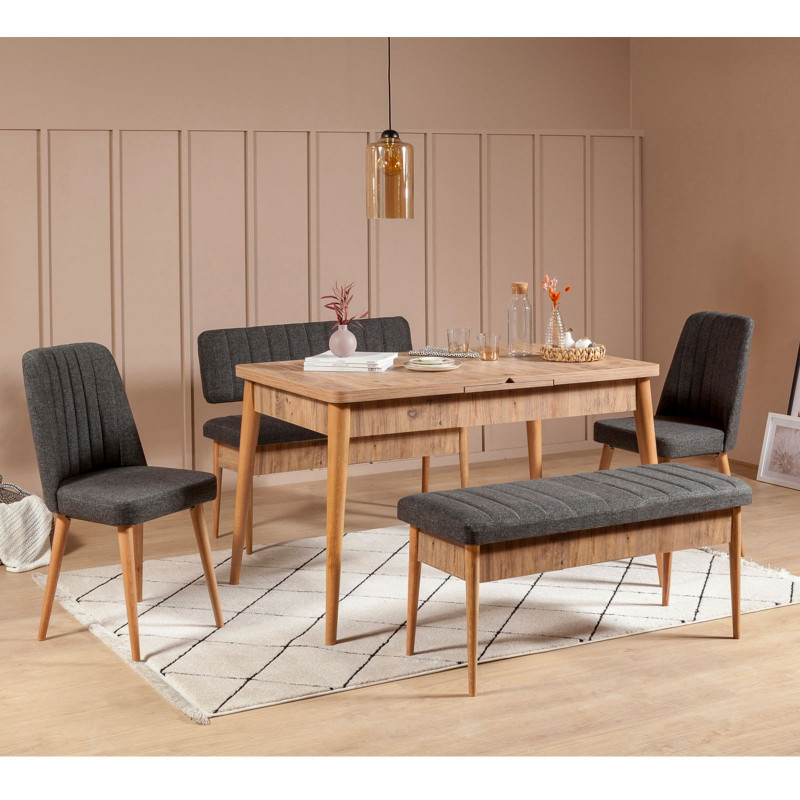 Set mesa comedor extensible y sillas (5 piezas) Vina pino atlántico antracita Practica Hogar Set mesa comedor extensible y sillas (5 piezas) Vina pino atlántico antracita Practica Hogar
