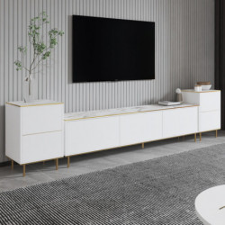 Mueble TV imaj Mármol blanco Oro Practica Hogar
