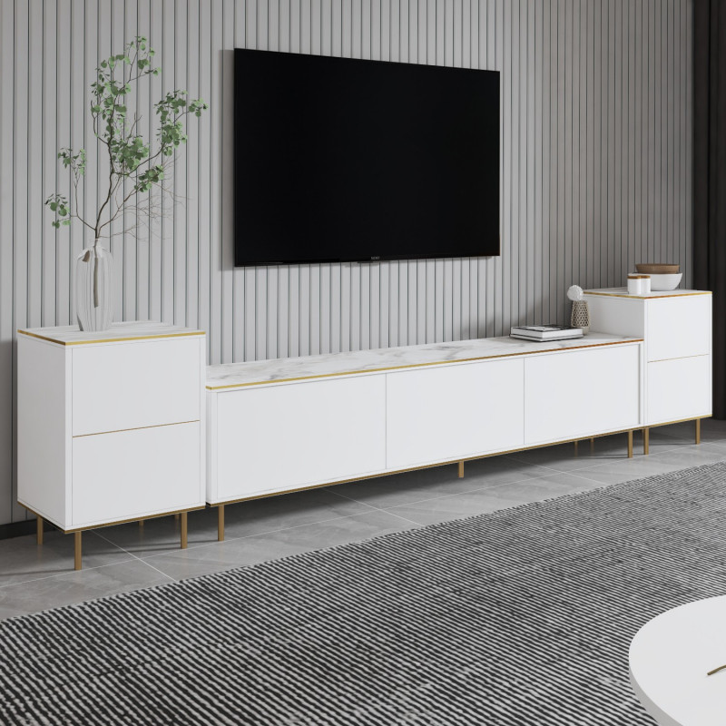 Mueble TV imaj Mármol blanco Oro Practica Hogar Mueble TV imaj Mármol blanco Oro Practica Hogar