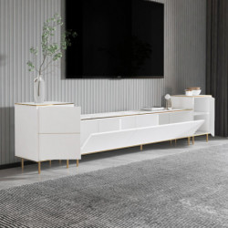 Mueble TV imaj Mármol blanco Oro Practica Hogar
