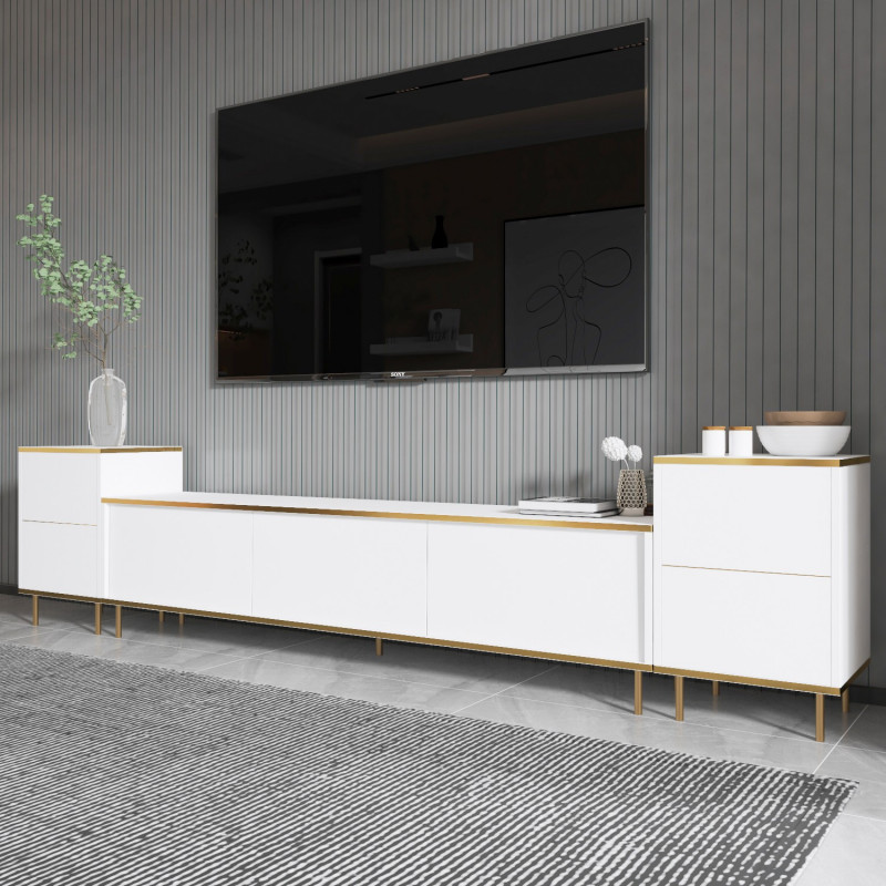 Mueble TV imaj Blanco Oro Practica Hogar Mueble TV imaj Blanco Oro Practica Hogar