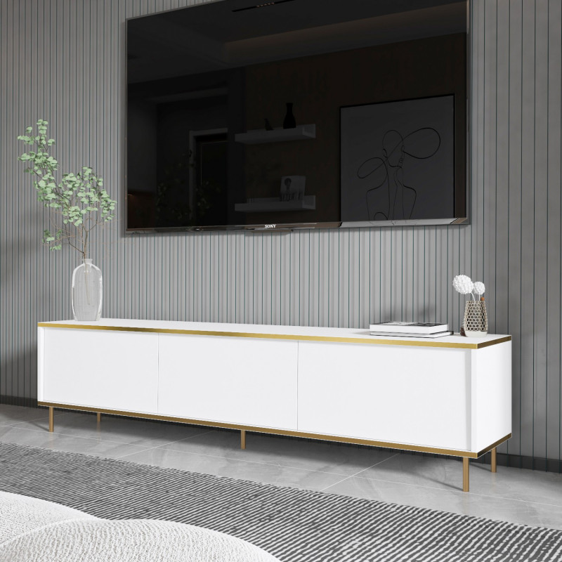 Mueble TV imaj Blanco Oro Practica Hogar Mueble TV imaj Blanco Oro Practica Hogar