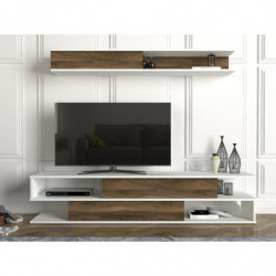 Mueble TV con estante Manyetik nogal blanco Practica Hogar