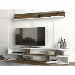 Mueble TV con estante Manyetik nogal blanco Practica Hogar