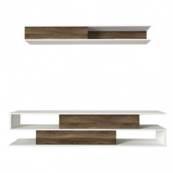 Mueble TV con estante Manyetik nogal blanco Practica Hogar