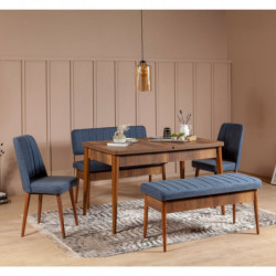 Set mesa comedor extensible y sillas (5 piezas) Vina nogal azul oscuro Practica Hogar