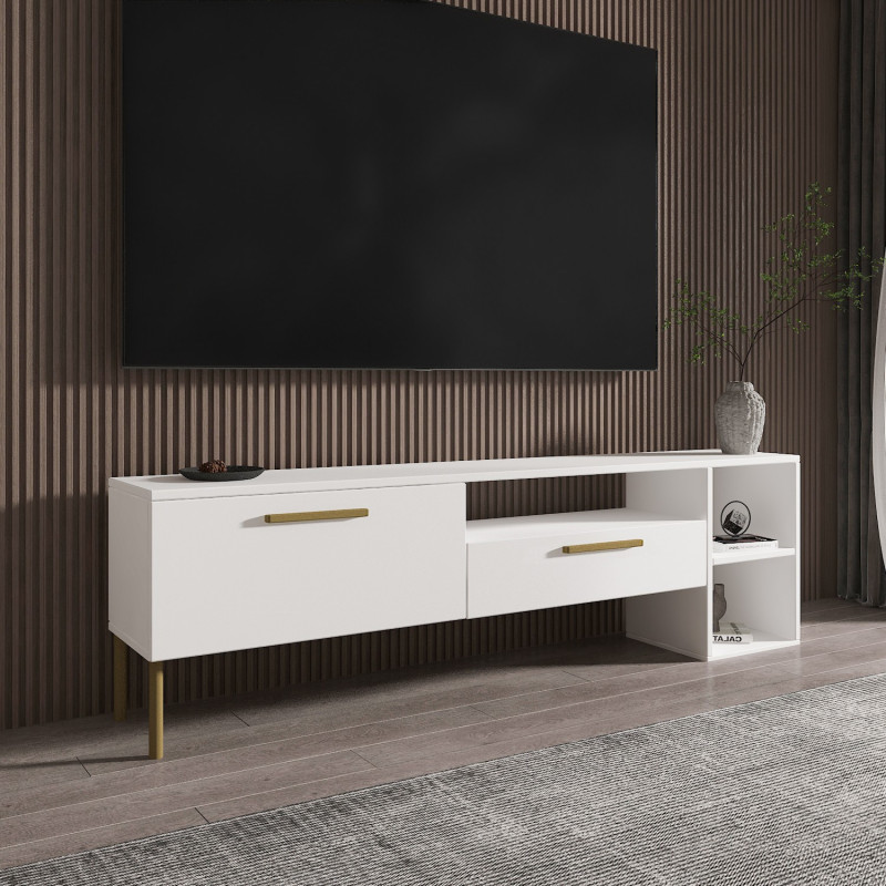 Mueble TV Parion Blanco Oro Practica Hogar Mueble TV Parion Blanco Oro Practica Hogar
