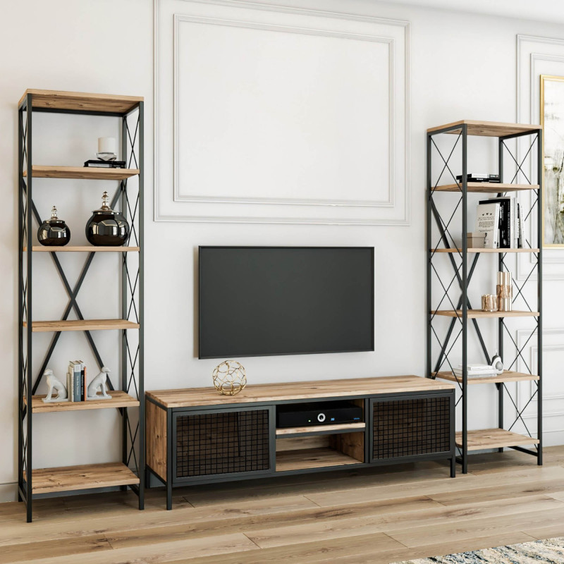 Mueble TV con estante Maxim pino negro Practica Hogar Mueble TV con estante Maxim pino negro Practica Hogar