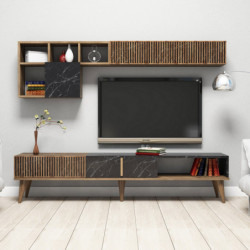 Mueble TV con estante Milan negro nogal Practica Hogar
