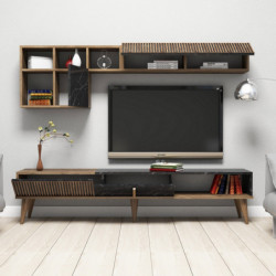 Mueble TV con estante Milan negro nogal Practica Hogar