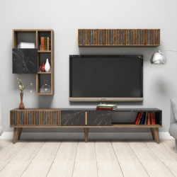 Mueble TV con estante Milan negro nogal Practica Hogar