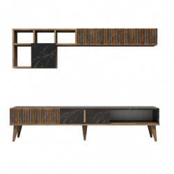 Mueble TV con estante Milan negro nogal Practica Hogar
