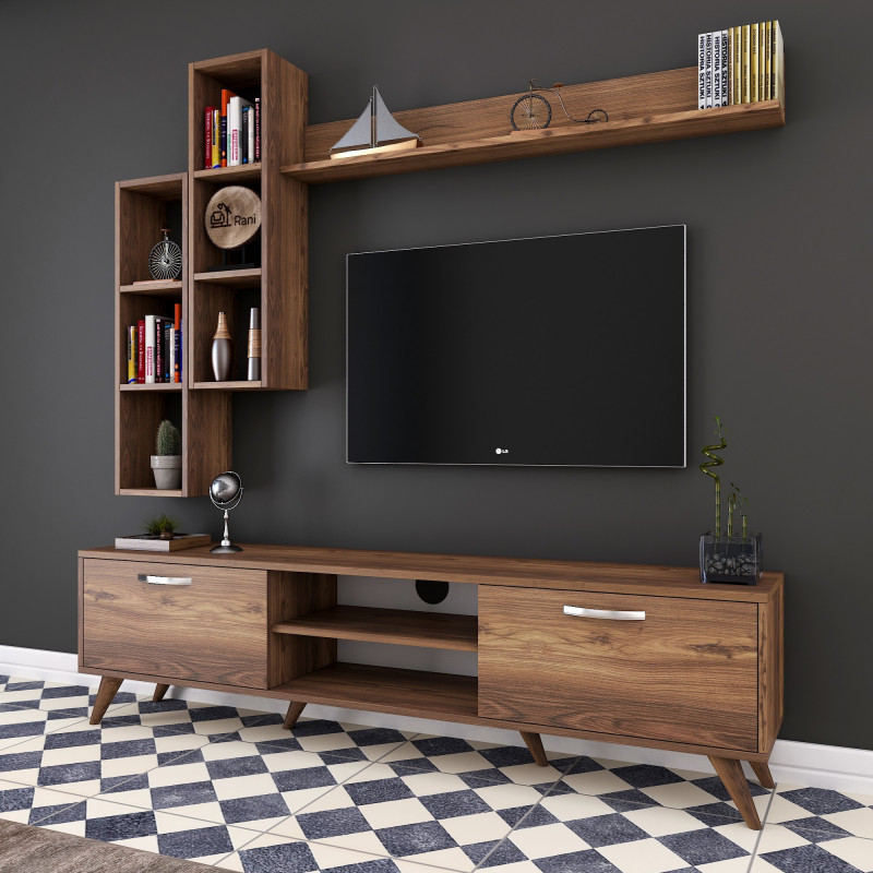 Mueble TV con estante M16-262 nogal Practica Hogar Mueble TV con estante M16-262 nogal Practica Hogar
