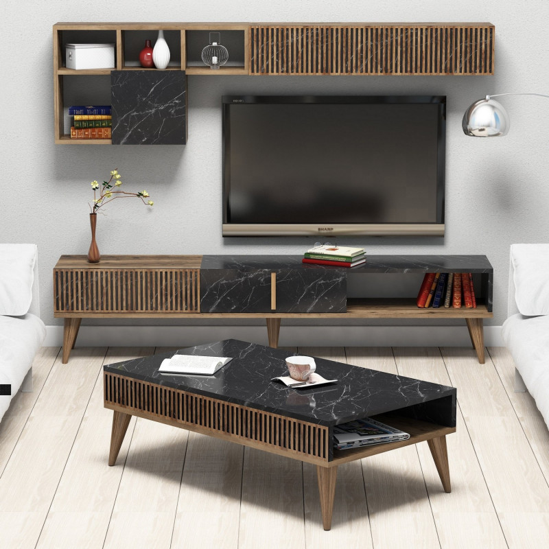 Conjunto de muebles de salón Milan negro nogal Practica Hogar Conjunto de muebles de salón Milan negro nogal Practica Hogar