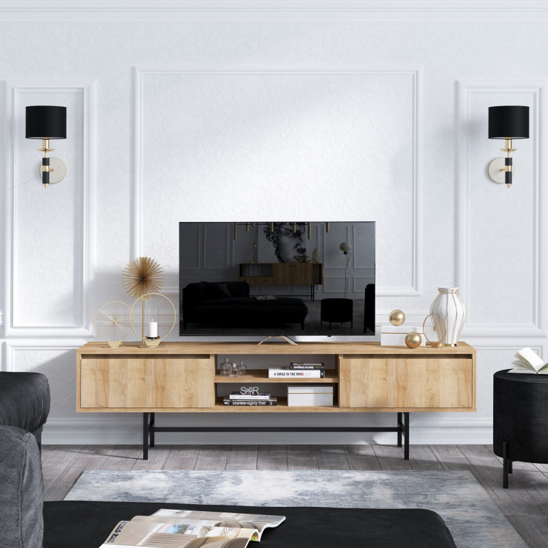 Mueble TV Matias roble negro Practica Hogar Mueble TV Matias roble negro Practica Hogar