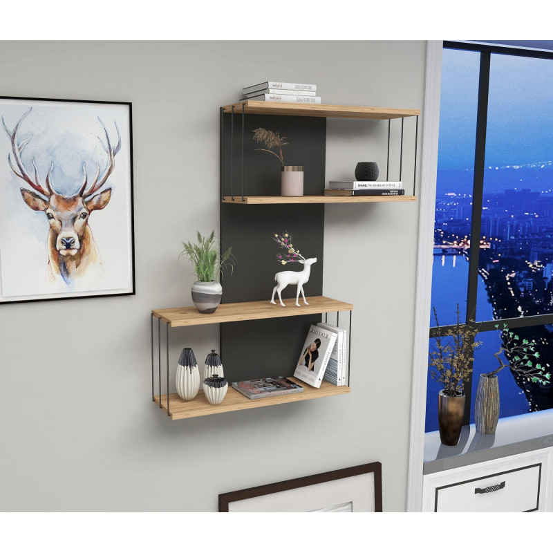 Estante de pared Destan roble antracita Practica Hogar Estante de pared Destan roble antracita Practica Hogar