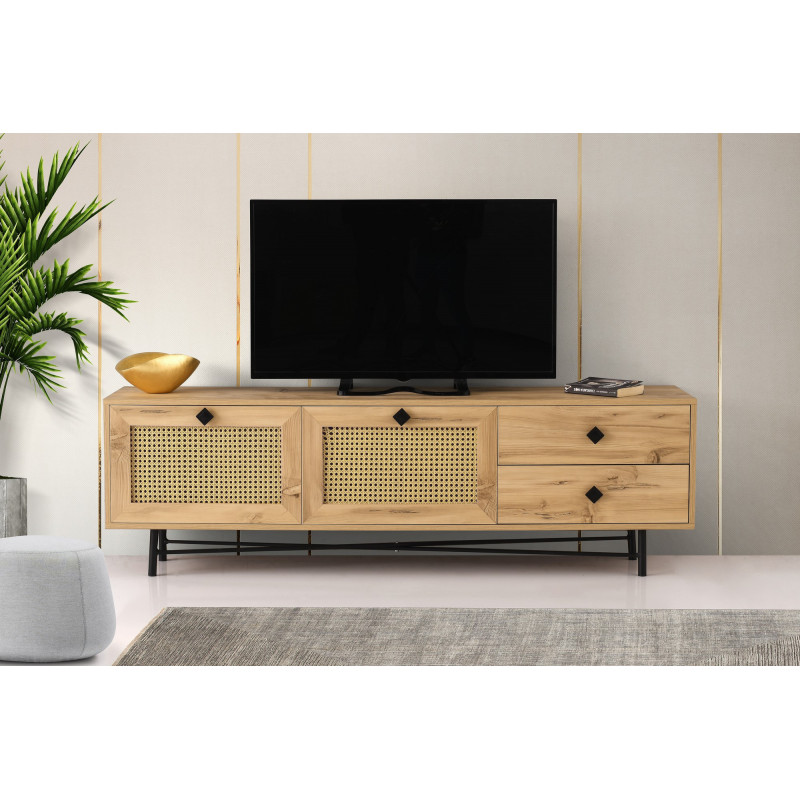 Mueble TV Hapsiyas 180 roble negro Practica Hogar Mueble TV Hapsiyas 180 roble negro Practica Hogar