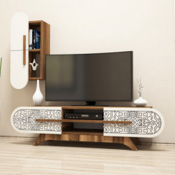 Mueble TV con estante Defne crema nogal Practica Hogar