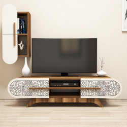 Mueble TV con estante Defne crema nogal Practica Hogar