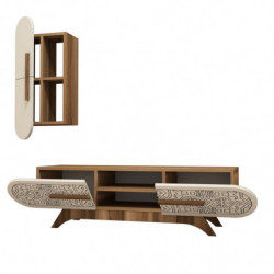Mueble TV con estante Defne crema nogal Practica Hogar