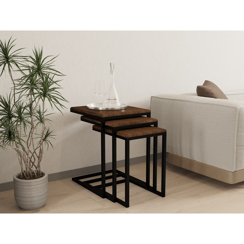 Set mesas de café (3 piezas) Ege nogal Practica Hogar Set mesas de café (3 piezas) Ege nogal Practica Hogar