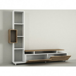 Mueble TV con estante Tulip nogal blanco Practica Hogar