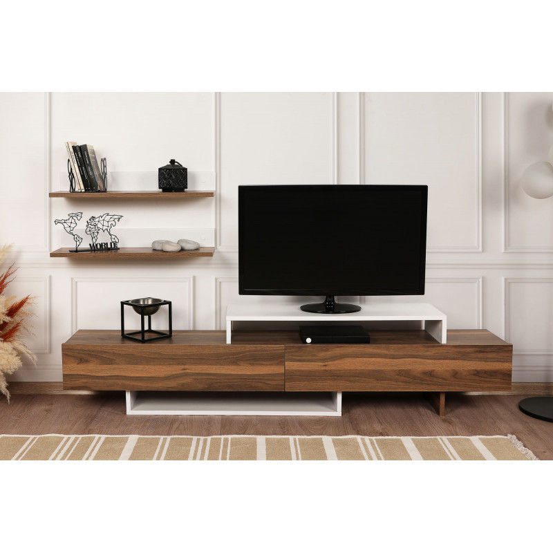 Mueble TV con estante Nirvana teca blanco Practica Hogar Mueble TV con estante Nirvana teca blanco Practica Hogar