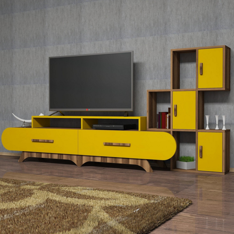 Mueble TV con estante Flora S amarillo nogal Practica Hogar Mueble TV con estante Flora S amarillo nogal Practica Hogar