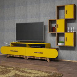 Mueble TV con estante Flora S amarillo nogal Practica Hogar