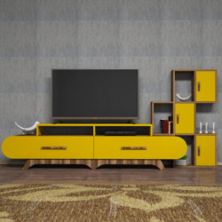 Mueble TV con estante Flora S amarillo nogal Practica Hogar