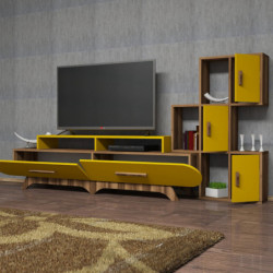 Mueble TV con estante Flora S amarillo nogal Practica Hogar