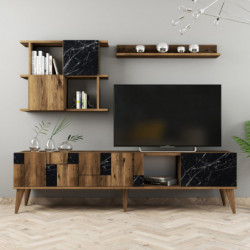 Mueble TV con estante Madrid negro nogal Practica Hogar