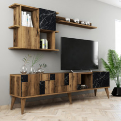 Mueble TV con estante Madrid negro nogal Practica Hogar