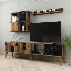 Mueble TV con estante Madrid negro nogal Practica Hogar