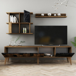 Mueble TV con estante Madrid negro nogal Practica Hogar