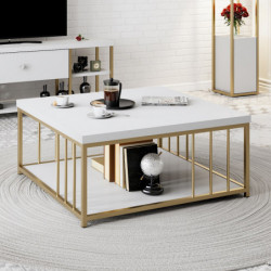 Mesa de centro Zenn dorado blanco Practica Hogar