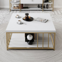 Mesa de centro Zenn dorado blanco Practica Hogar