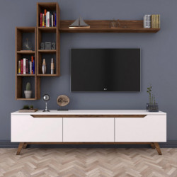 Mueble TV con estante M16-804 nogal blanco Practica Hogar