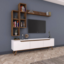Mueble TV con estante M16-804 nogal blanco Practica Hogar