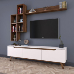 Mueble TV con estante M16-804 nogal blanco Practica Hogar
