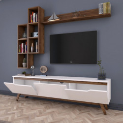 Mueble TV con estante M16-804 nogal blanco Practica Hogar