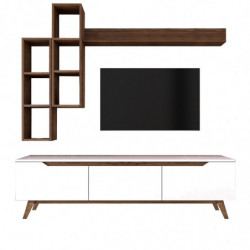 Mueble TV con estante M16-804 nogal blanco Practica Hogar