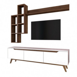 Mueble TV con estante M16-804 nogal blanco Practica Hogar