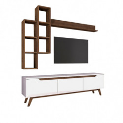 Mueble TV con estante M16-804 nogal blanco Practica Hogar