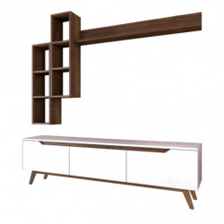 Mueble TV con estante M16-804 nogal blanco Practica Hogar