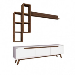 Mueble TV con estante M16-804 nogal blanco Practica Hogar